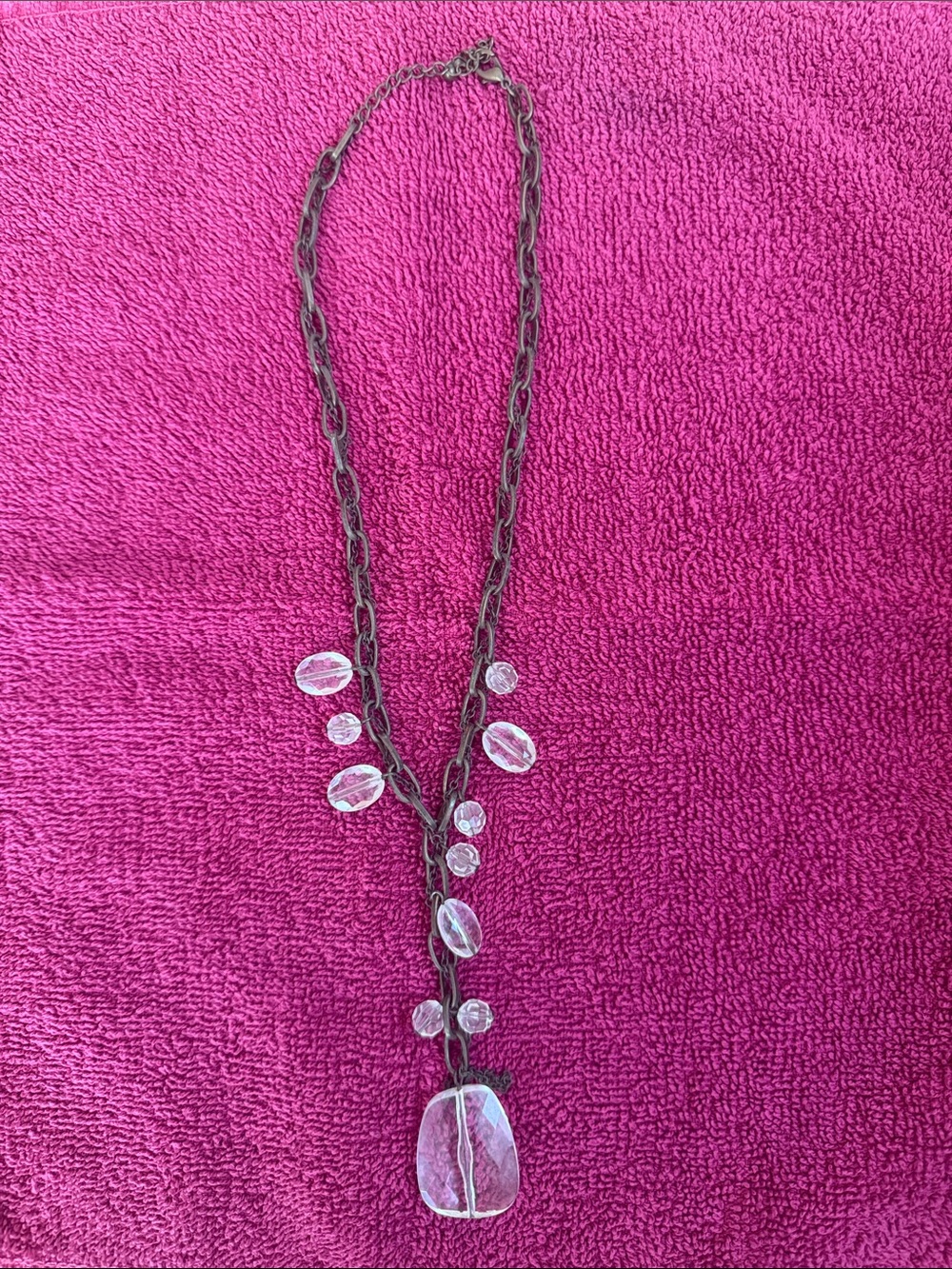 Crystal Pendant Y-Necklace in Clear with Antique Bronze-Style Chain
